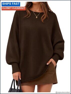 Women's Casual Oversized Long Sleeve Crew Neck Knit Pullover Sweater